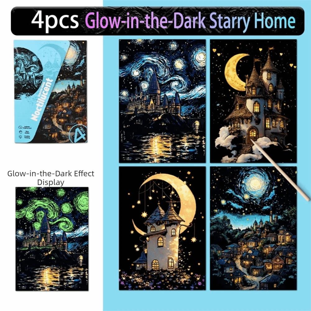 Paper Rainbow Art Postcards Luminous Effect Luminous Art Set Scratch Painting Paper Kit  Gift