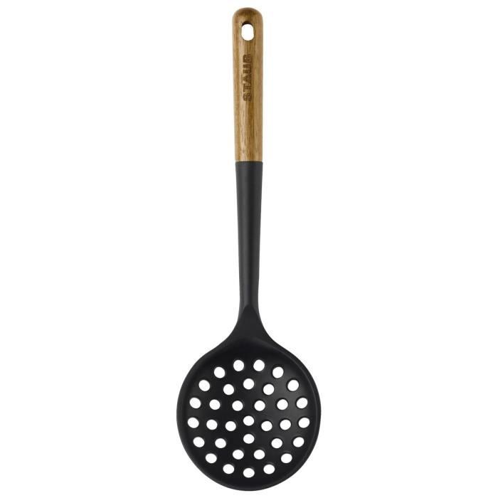 Écumoire - STAUB - 31 cm - Silicone Noir - Bois d'Acacia - Résistant à la chaleur 220°C