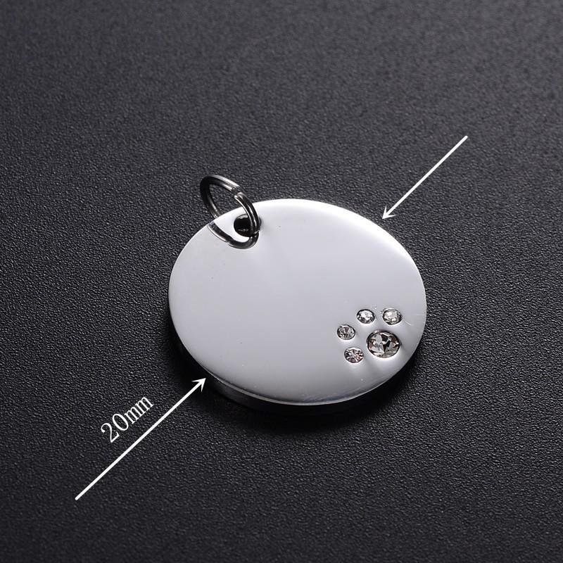 Stainless Steel Dog Tag, Titanium Steel Army Tag, Paw Print Inlaid With Diamond Bone, Metal Pet Tag Lettering