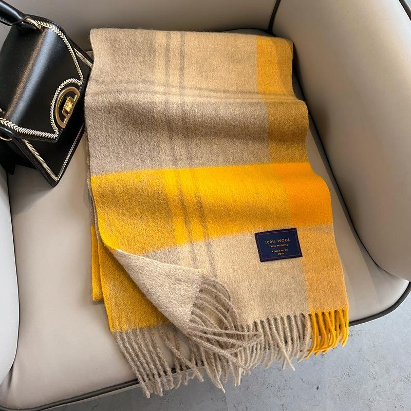 Wool Scarf Women's Autumn and Winter Versatile Red British Plaid Scarf Women's Winter High-end Gift Scarf