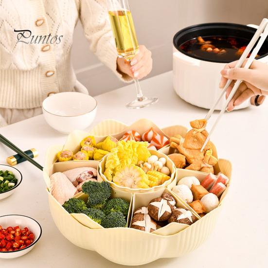 Вращающийся на 360 градусов сервировочный поднос, 8 разделителей, съемная сервировочная чаша для горячего горшка, поднос для слива еды для закусок, овощей, фруктов