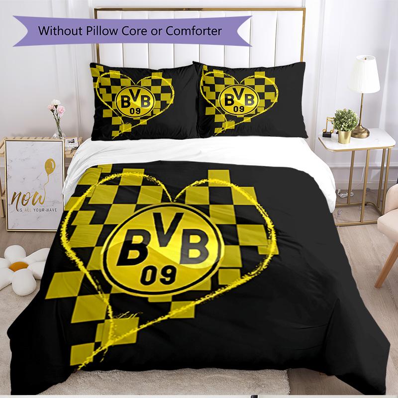 3pcs Duvet Cover Set (1*Duvet Cover + 2*Pillowcase, Without Core), Borussia Dortmund Print Soft All‑Season Bedding Set, Home Bedroom Decor Gift