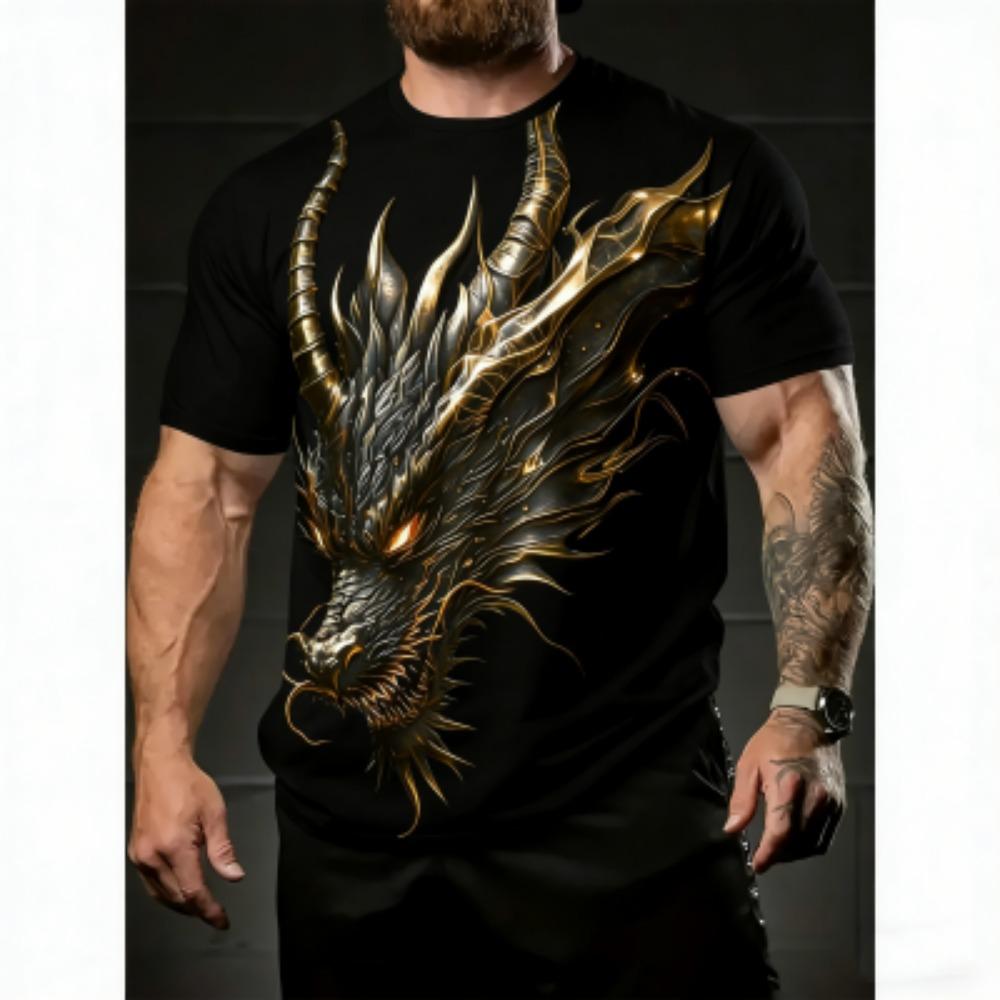 Summer Men's T-Shirt Dragon 3D Print Tees Top Hip Hop Loose Short Sleeve Streetwear Vintage Oversized Women T-shirt