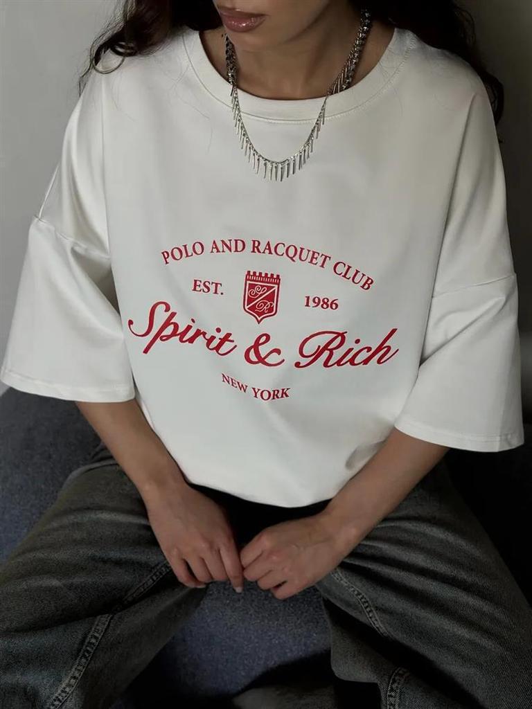 Luxury European and American Mid-Length Printed Summer T-Shirt, 2025 Trendy Short-Sleeve Style