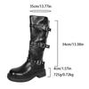 Модные коричневые ретро рыцарские сапоги из ПУ кожи женские осенне-зимние сапоги до колена на массивной платформе женские панк с ремешками с пряжками мотоциклетные боты