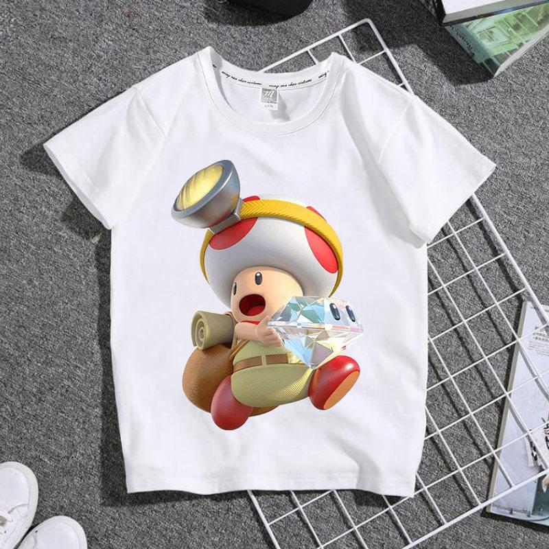 Bestselling Summer Boys and Girls Childrens Shortsleeved Shirts Super Cute Cartoonstyle Student White Tshirt of Mario Game