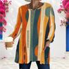 Women Plus Size Blue Pink Geometric Printed Round Neck Long Sleeve Loose Longline T Shirt With Pockets