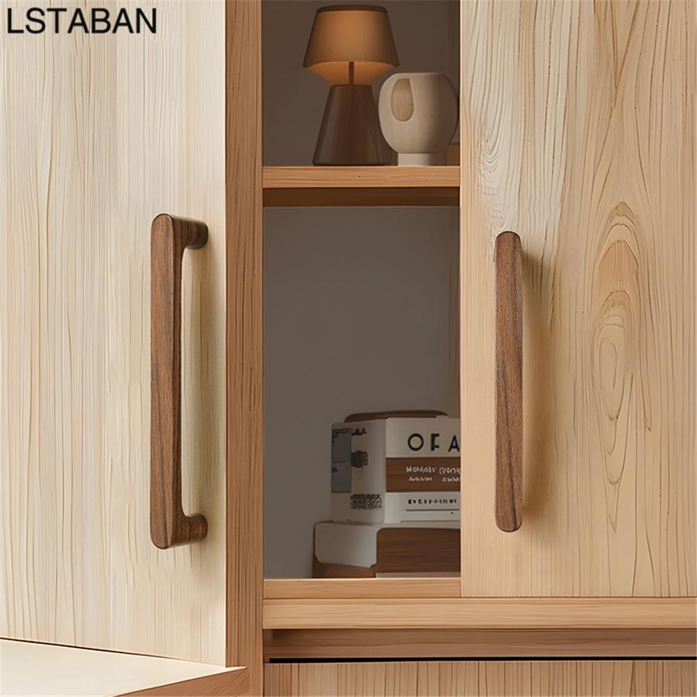 Retro Walnut Wooden Kitchen Cabinet Handle Solid Beech Cabinet Door Knob Cupboard Furniture Drawer Pull Lengthen Wardrobe Handle