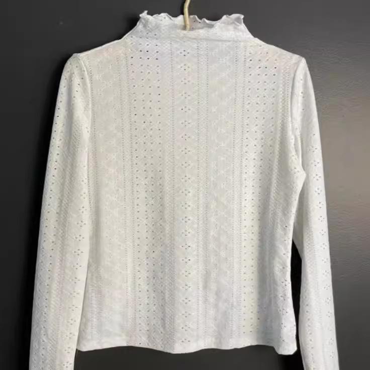 Женская повседневная футболка с высоким воротом и длинным рукавом, однотонная, тонкая