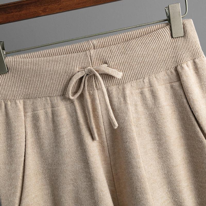 Осенне-зимний женский вязаный свитер, комплект с воротником-поло, свободный модный повседневный топ с длинными рукавами, длинные брюки, комплект из двух предметов