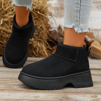 Платформенные зимние ботинки женские новые с круглым носком, замшевые вставки, плюс мех, утолщенная платформа, блочный каблук