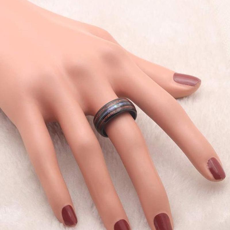 8 мм мужские кольца из нержавеющей стали цвета розового золота, гавайское дерево коа и ракушка из морского ушка, инкрустация опалом, кольцо, мужское обручальное кольцо, ювелирные изделия