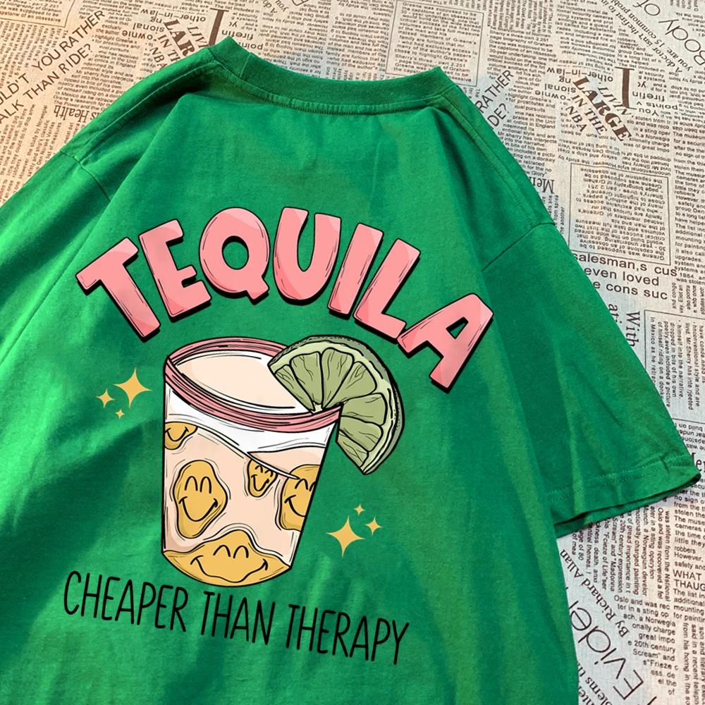 Tequila Cheaper Than Therapy Мужские топы Простота Свободная уличная одежда Творчество Футболки с круглым вырезом Футболка с круглым вырезом для женщин