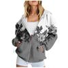 Women's Long Sleeve Floral Print Sweatshirt Long Sleeve Pocket Jacket Zipper Hoodie Coat