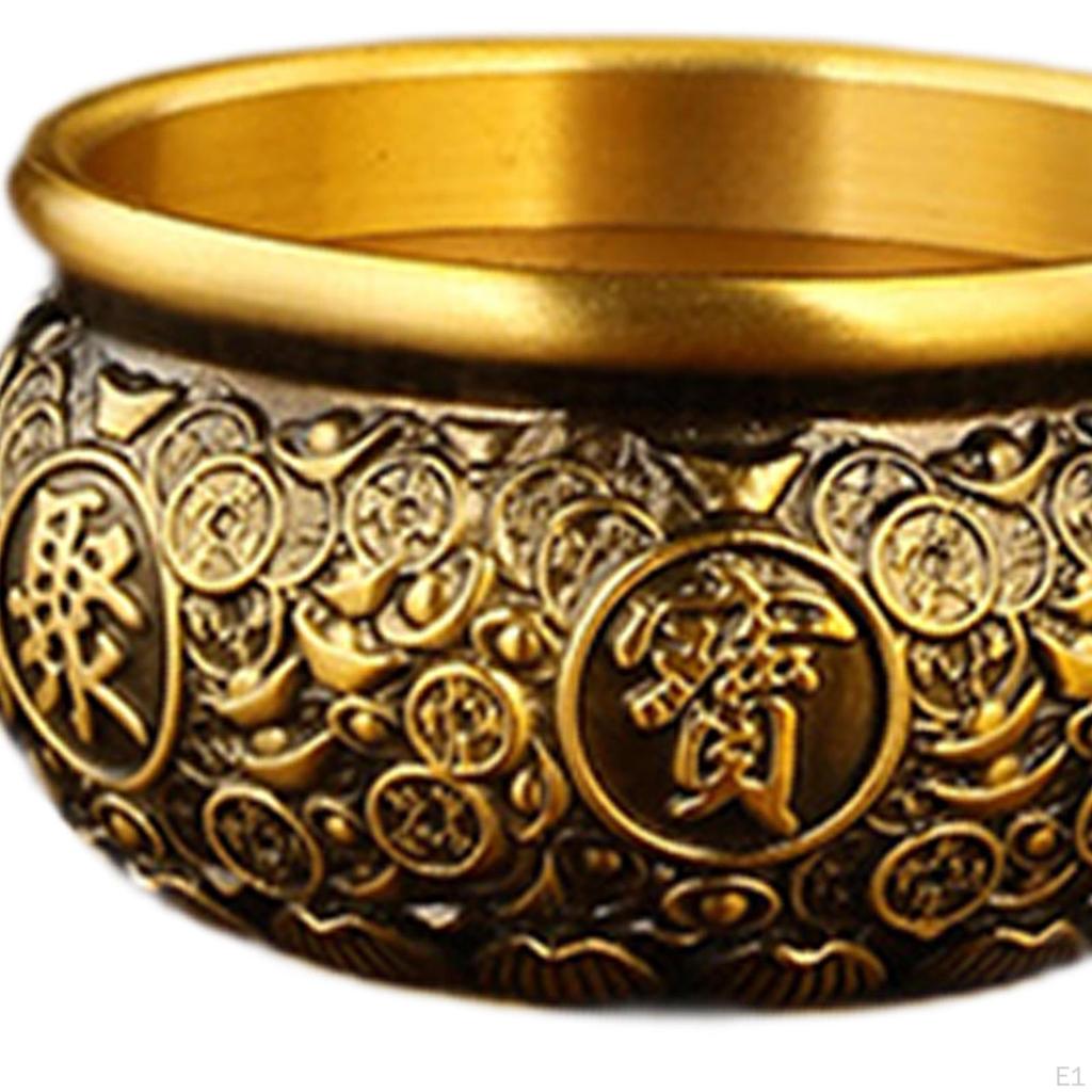 Chinese Treasure Bowl Cornucopia Brass Decorative Desktop Ornament, Table Centerpiece for Desk
