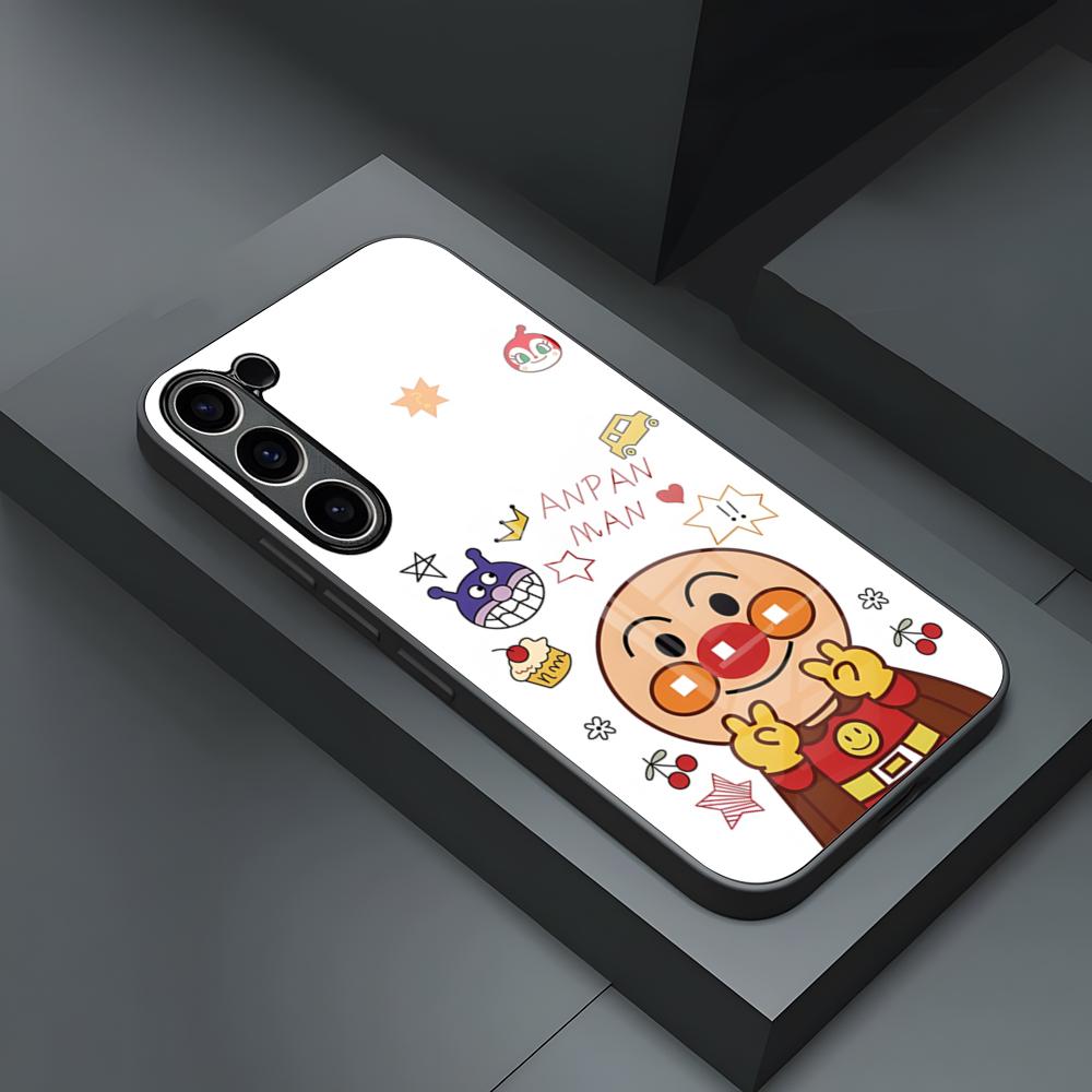Чехол для телефона Samsung S25 Ultra S26 S23 S24 Plus S22 S20 S21 Fe A54 A34 A53 A16 Стеклянная крышка Мультяшный милый Анпанман