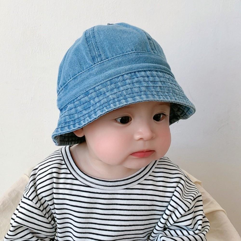 Cloth Baby Sun Hat Solid Color Children Fisherman Cap Cute Washed Denim Bucket Hat  Boys