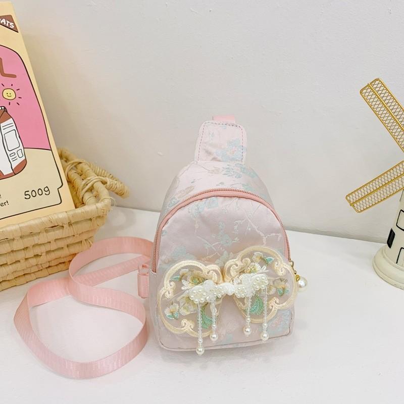 Charming Children's Handbag With Pearl Accents And Bowknot Geometric Patterns