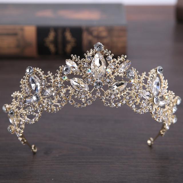 Fashion Baroque Luxury Crystal Ab Bridal Crown Tiaras Light Gold Color Diadem Tiara For Women Bride Wedding Hair Accessories