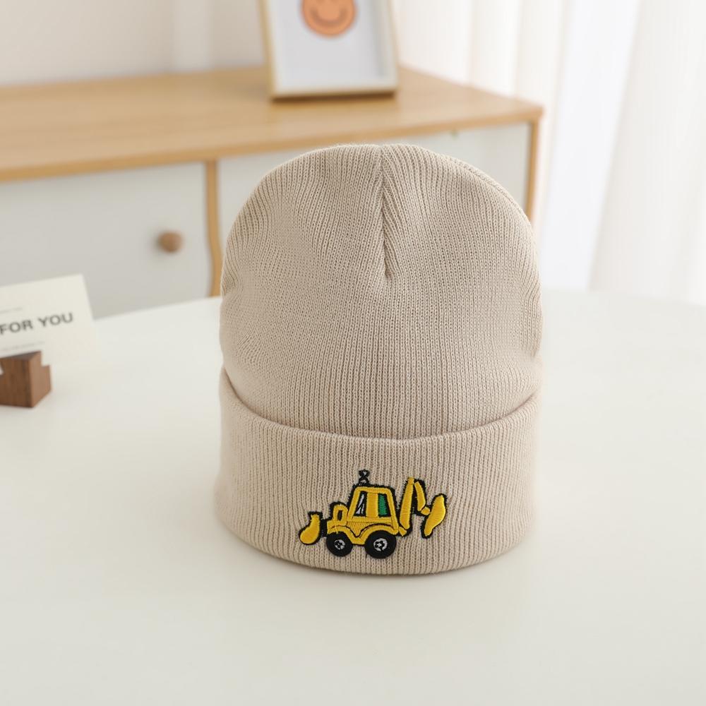 Excavator Embroidered Knitted Hat Beanie Boys Girls Warm Hats Winter Hip-hop Cartoon Student Wool Hat For Kids 3-7 Years
