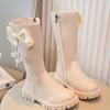 Girls' Boots Soft Bottom Side Zipper Bow Autumn New Leather Boots Korean Style Children's Boots