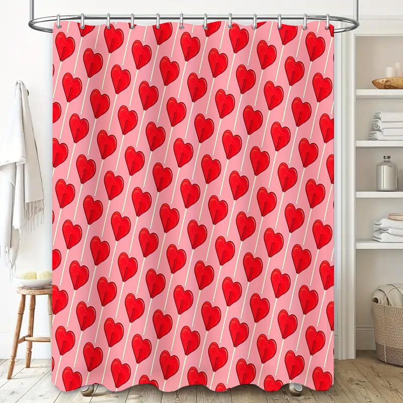 Heart Pattern Shower Curtain Romantic Love Backdrop Valentine'S Day Decor Bathroom Waterproof Fabric Shower Liner Vintage Style