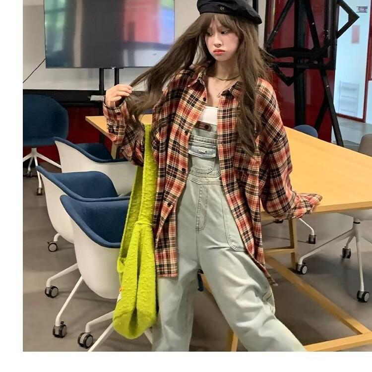 Мужская клетчатая рубашка в стиле ретро с длинным рукавом — американский уличный стиль, вдохновленный японской культурой, идеально подходит для весны и осени.