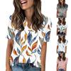 Women's Fashionable Casual Short Sleeve Button Print V-Neck Pullover Top