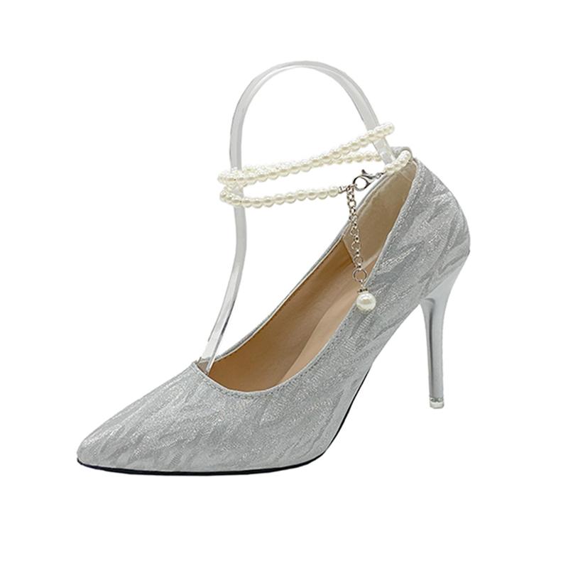 Модное свадебное платье, свадебные туфли на шнуровке с жемчугом, 2024 новинка, женские туфли-лодочки с острым носком на тонком высоком каблуке, модные туфли для вечеринки, 7 см, 9 см