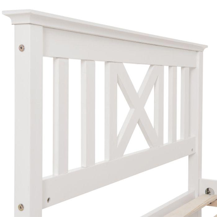 Lit en bois massif - MUVOE - 90 x 200 cm - Tête de lit en X - Lattes en bois massif - Montage facile