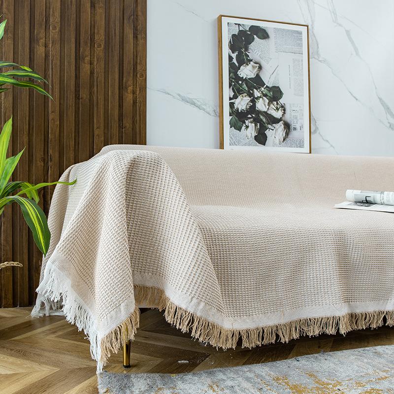 Cotton Linen Sofa Cover Blanket Solid Color Non-slip Sofa Towel for Living Room Furniture Decor Tapestry Couch Cover