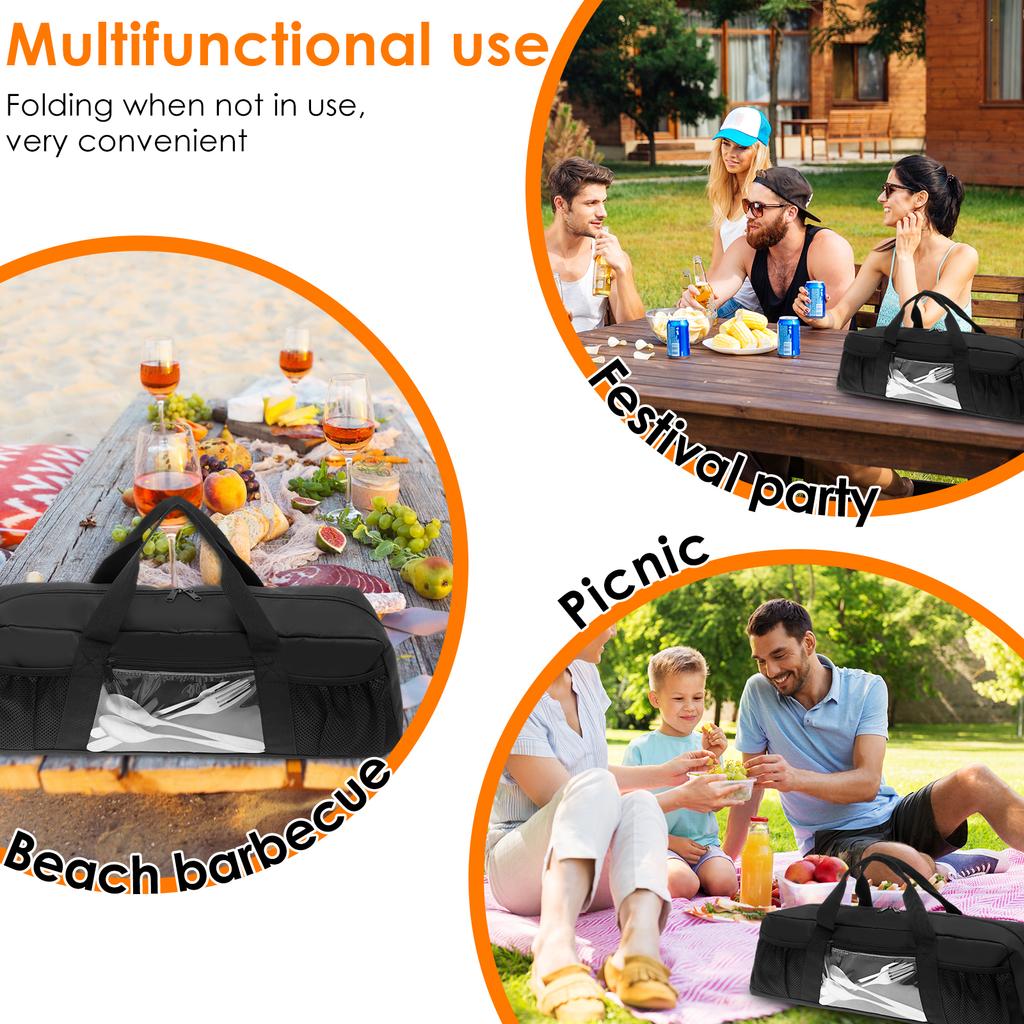 Сумка для хранения грильных принадлежностей большой вместимости, портативная, складная, из ткани Оксфорд, сумка для инструментов для барбекю с карманами для кемпинга и походов, барбекю