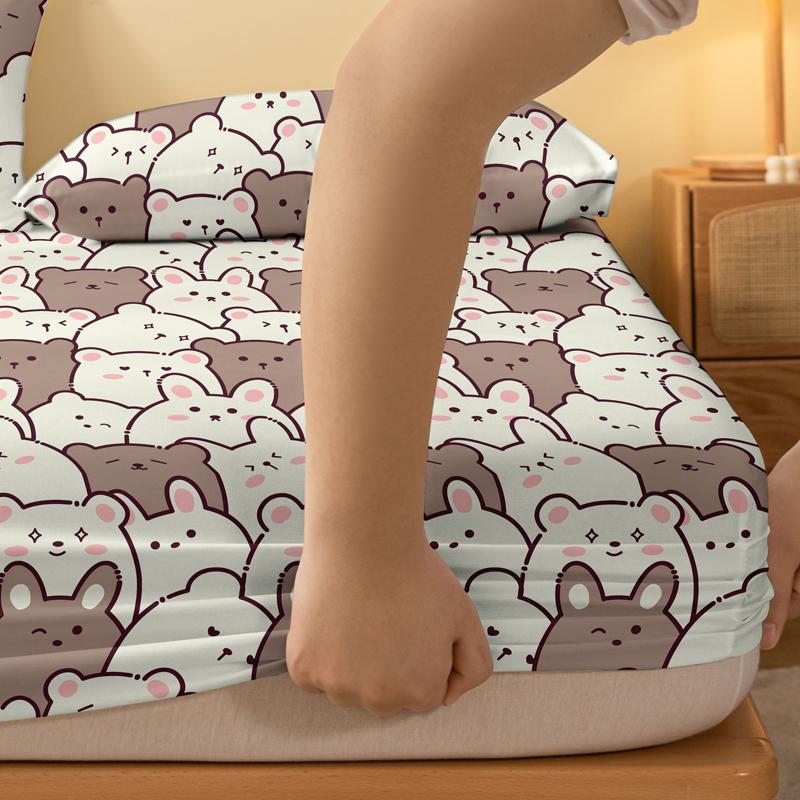 1 Teddy Bear Patterned Frosted Bedsheet, Bedroom Printed Bedspread, Bedding (Excluding Pillowcases)