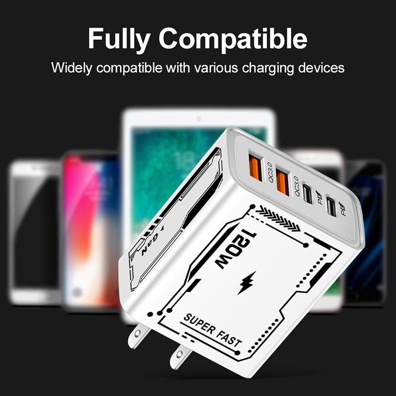 Быстрое зарядное устройство 120 Вт Type-C USB PD Quick Charge 3.0 Адаптер US EU для iPhone 15 14 Samsung Xiaomi Huawei USB C Зарядка телефона от сети