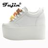 Fujin 12cm Cow Genuine Leather Women Autumn Spring Fashion Hidden Heels Ladies Platform Wedge Chunky Sneakers Thick Soled Shoes