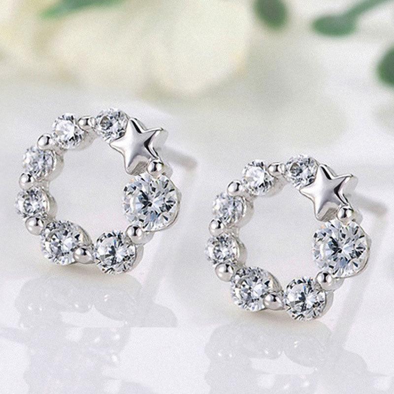925 Silver Women Hoop Earrings Fashion Pendientes Gift for Female Girl Sparkling Pave CZ U Heart Shape Star Moon Earring E007