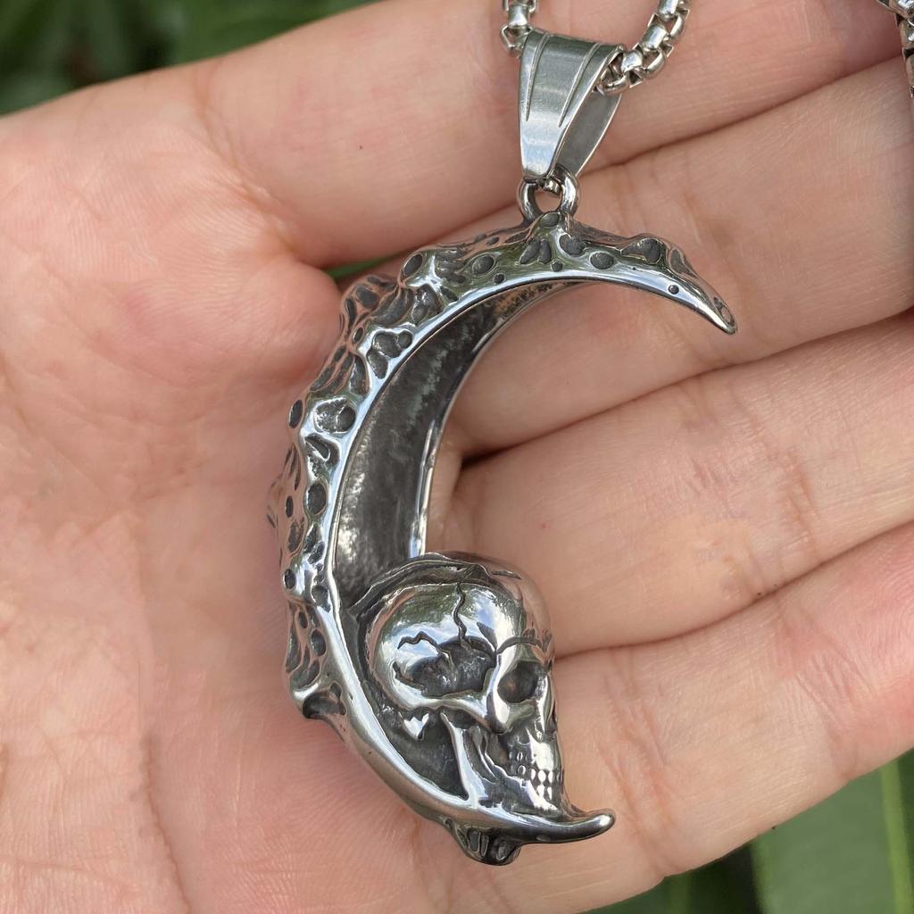 Винтажный панк полумесяц полумесяц череп мужское ожерелье из нержавеющей стали властная мода личность уличные аксессуары