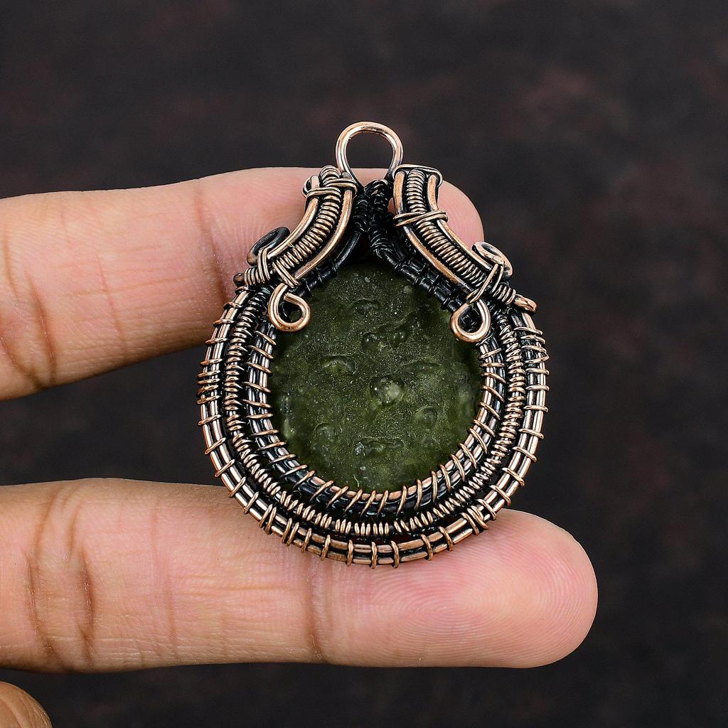 Moldavite Copper Pendant Copper Wire Wrapped Pendants Gemstone Pendant For Gift Wire Wrap Jewelry Handmade Pendant Moldavite Copper Jewelry