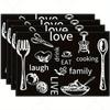 1PC Linen Table Pad with Black and White Knife and Fork Pattern Non-Slip Easy To Clean Decorative Placemat