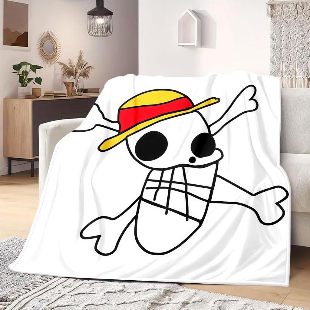 One Piece Jolly Roger Logo Print Blanket Warm Comfortable Flannel Blanket Suitable for Bedrooms,Sofas, Beds,Chairs -QIAO95