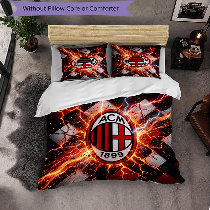 AC Milan Pattern 3 Pieces Bedding Set Soft Microfiber Duvet Cover with Pillow Cases for Bedroom