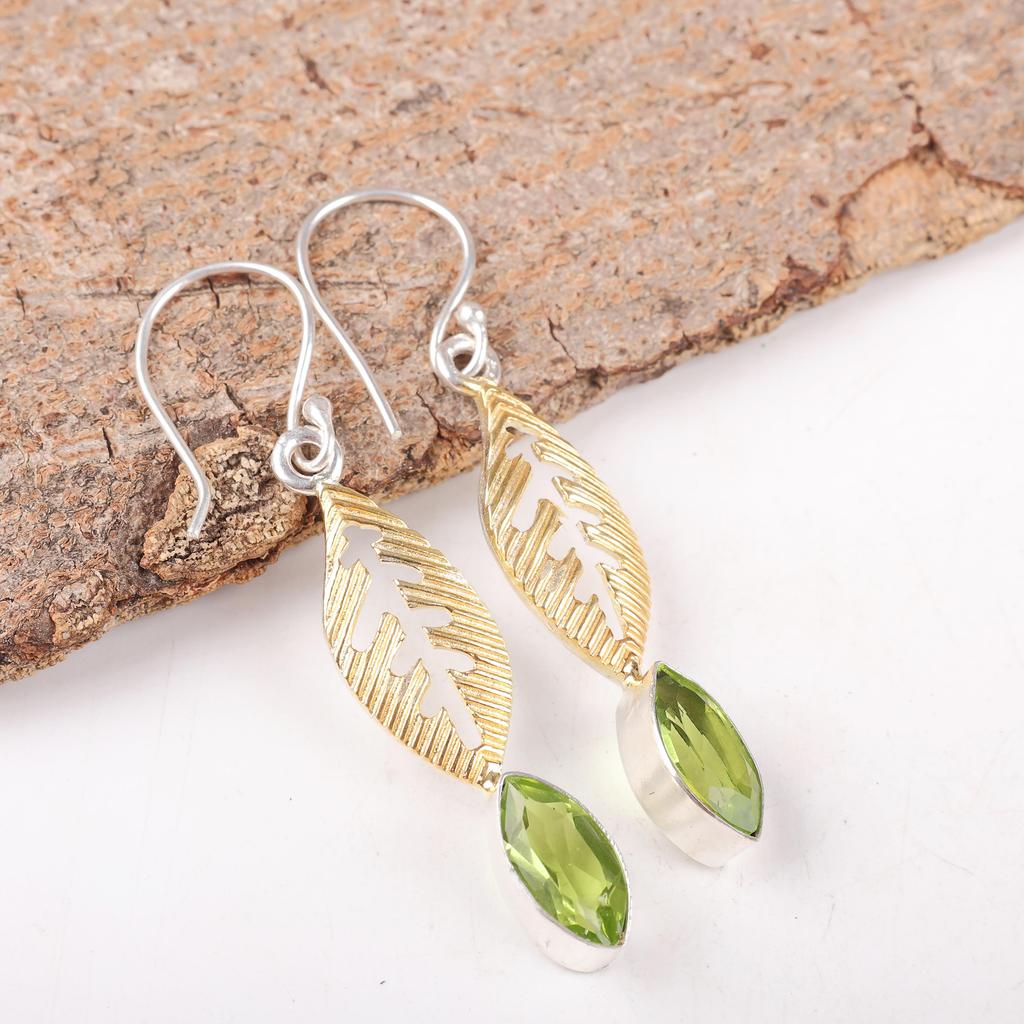 Peridot Pendant Gemstone Jewelry, 925 Solid Sterling Silver Earrings, Handmade Jewelry Birthstone Earrings, Gift For Him