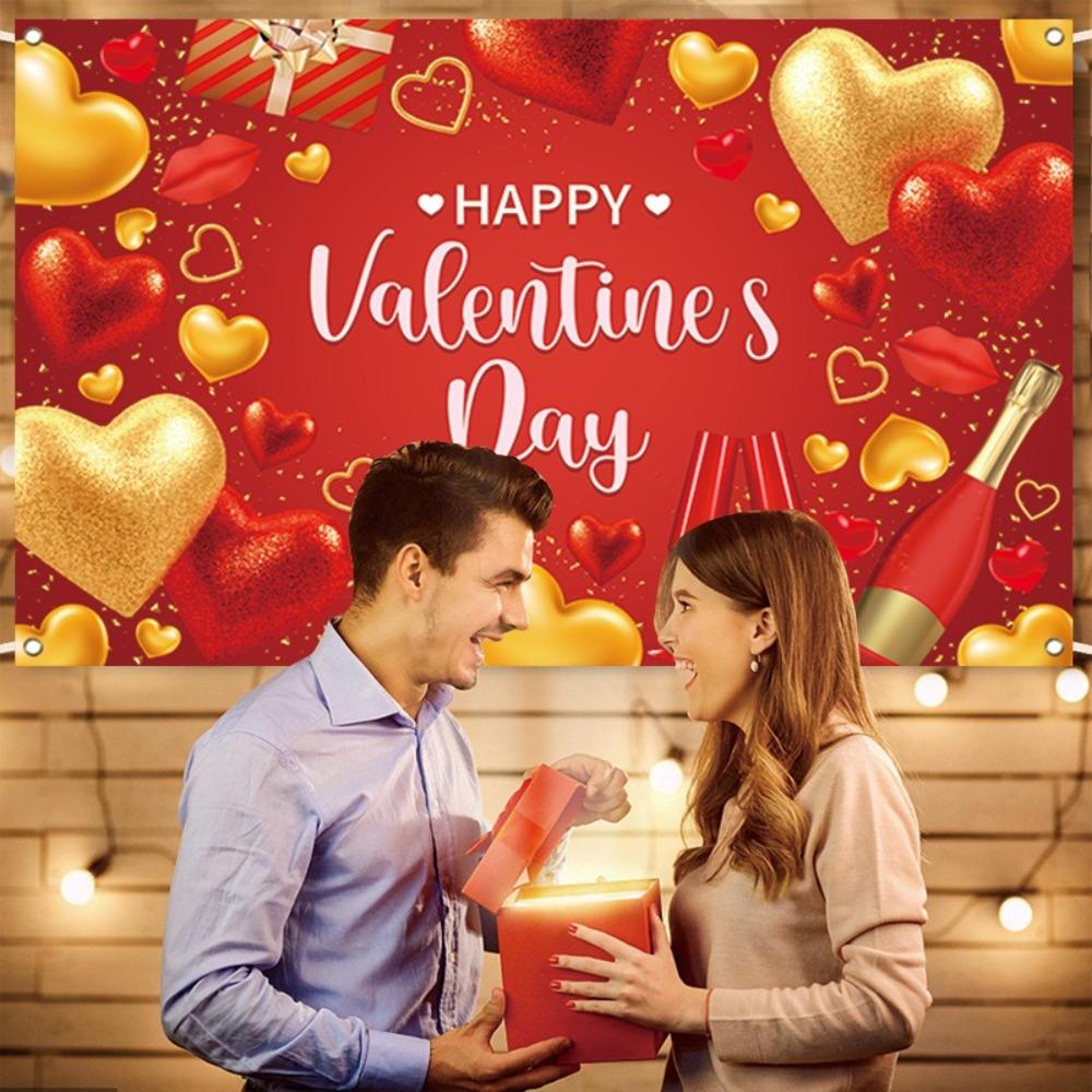115cmx180cm Red Love Heart Background Celebrate Happy Valentine's Day Banner  Photo Booth