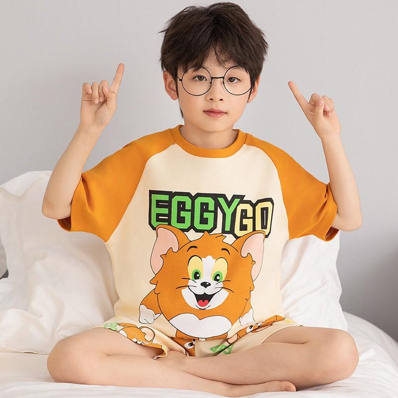 Boys Cotton Pajama Set Short Sleeve Lightweight Sleepwear Kids Teens Ages 8 Home Wear