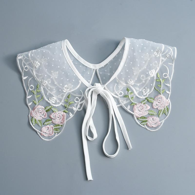 Korean Summer Floral Embroider Fake Collar Neck Guard Scarf Female Shoulder Wraps Cape Removable Shirt Detachable Collar