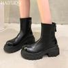 Женские кожаные ботинки на высоком каблуке, дизайнерские повседневные ботинки для ходьбы, женские зимние теплые ботинки 2025 года