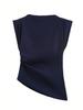 Women S Fashion Pleated Asymmetric Padded Shoulder Casual Top
