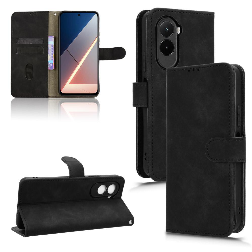 Для Xiaomi Poco M7 4G (США) (171 мм) Кожаный чехол с ощущением кожи, противоударный, кошелек-подставка, чехол-книжка для телефона