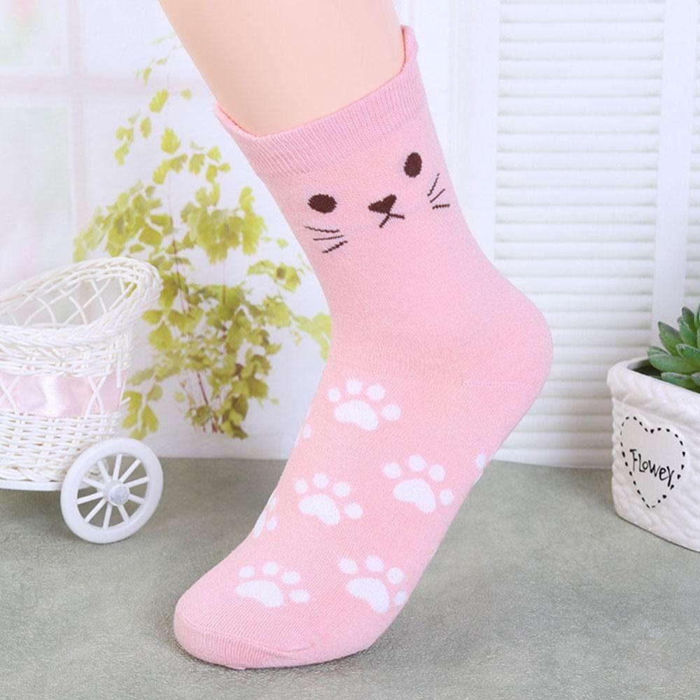 Breathable Medium Tube Socks Polyester Cotton Warm Knitting Socks New Winter Cat Paw Socks  Women