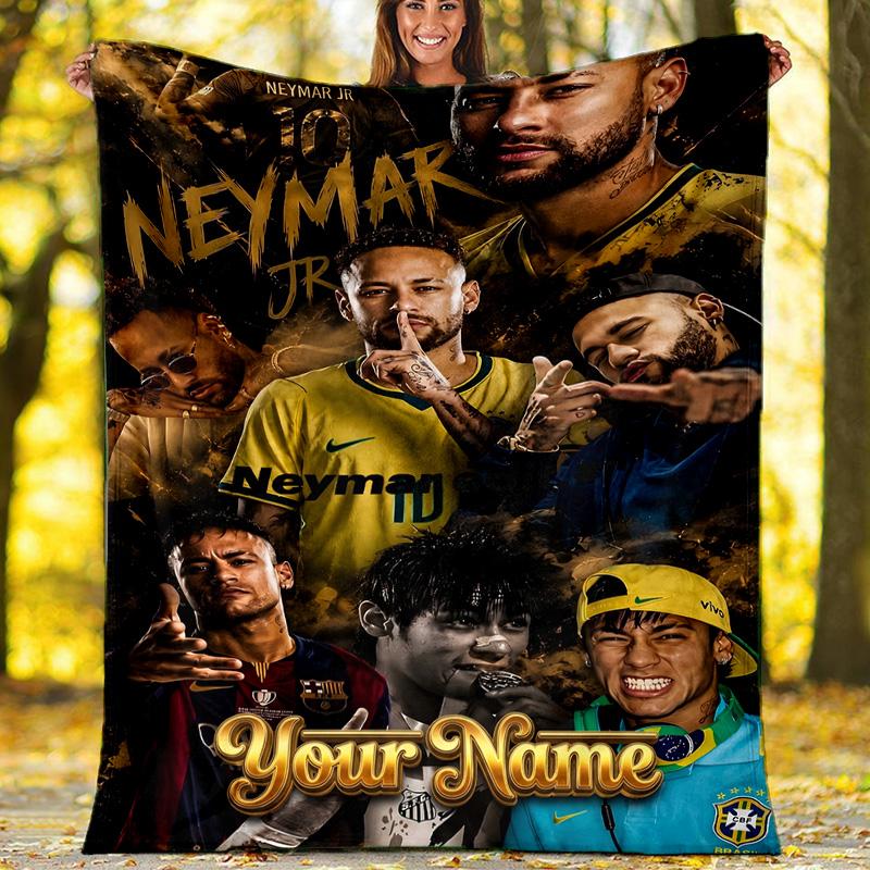 Customizable Brazilian football player Throw Blanket – Personalized Name, All-Season Cozy Snug Blanket, Machine Washable, Personalized Blanket